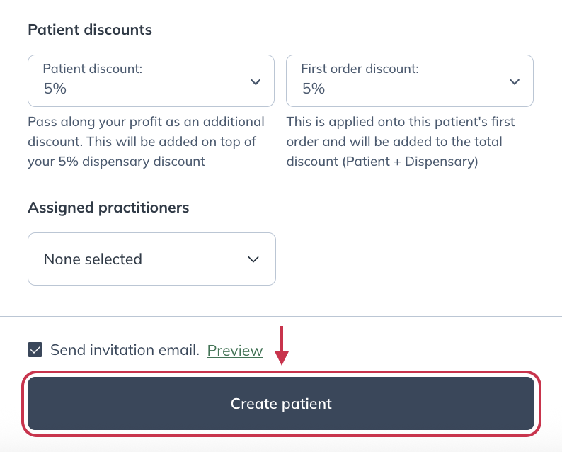 Click Create patient to finish setting up the dependent account.