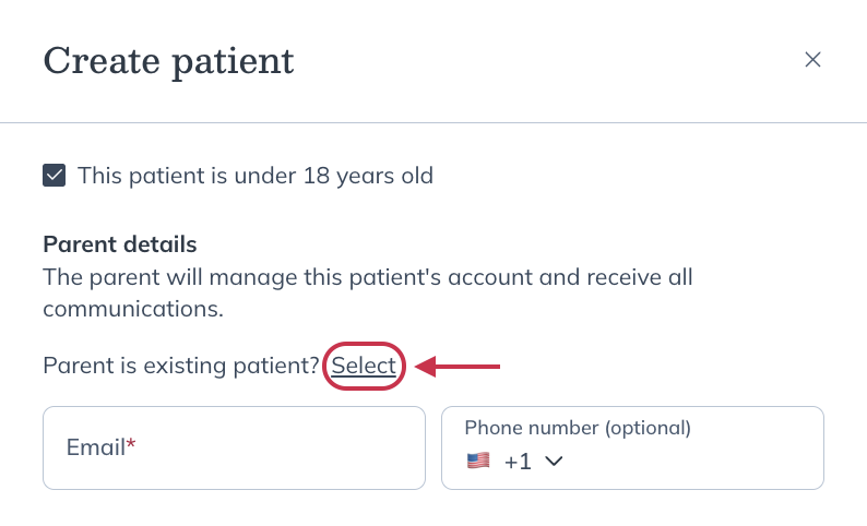 Selecting a parent account.