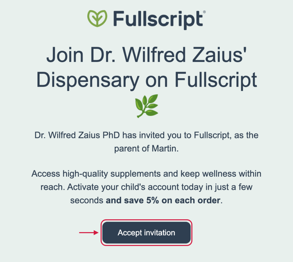 Accessing a dependent account through the activation link received via email.