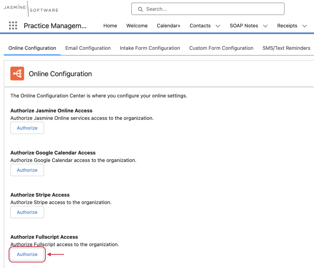 Authorizing Fullscript access in Jasmine.
