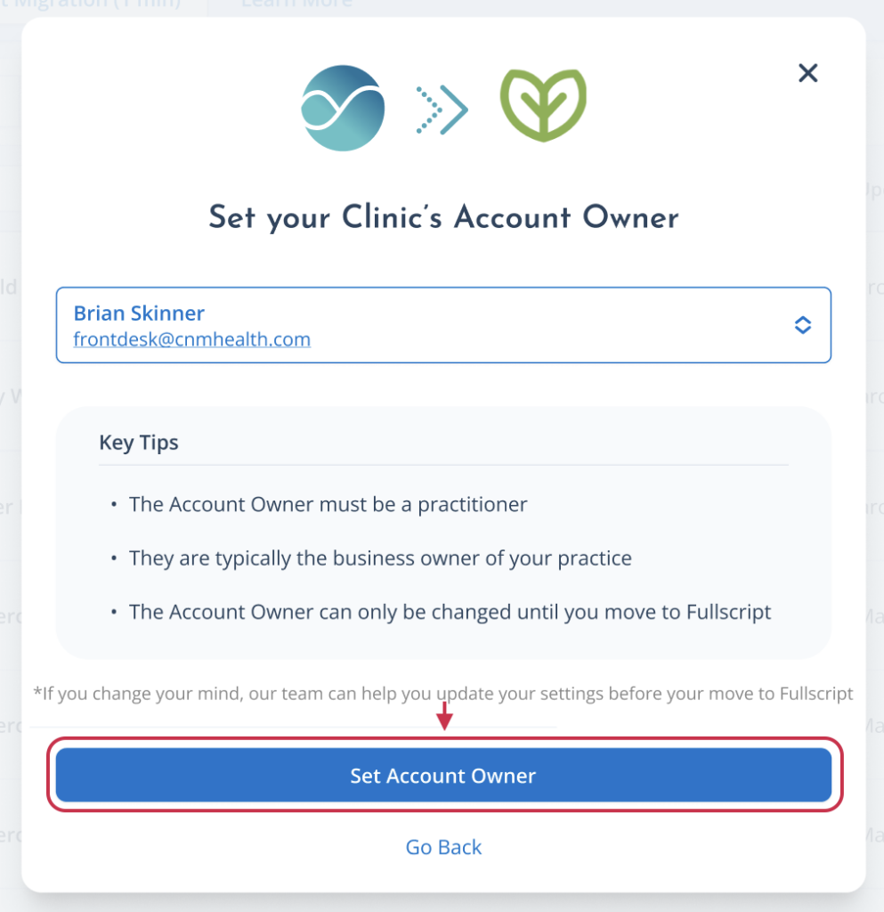 Setting your account owner during the Rupa migration.