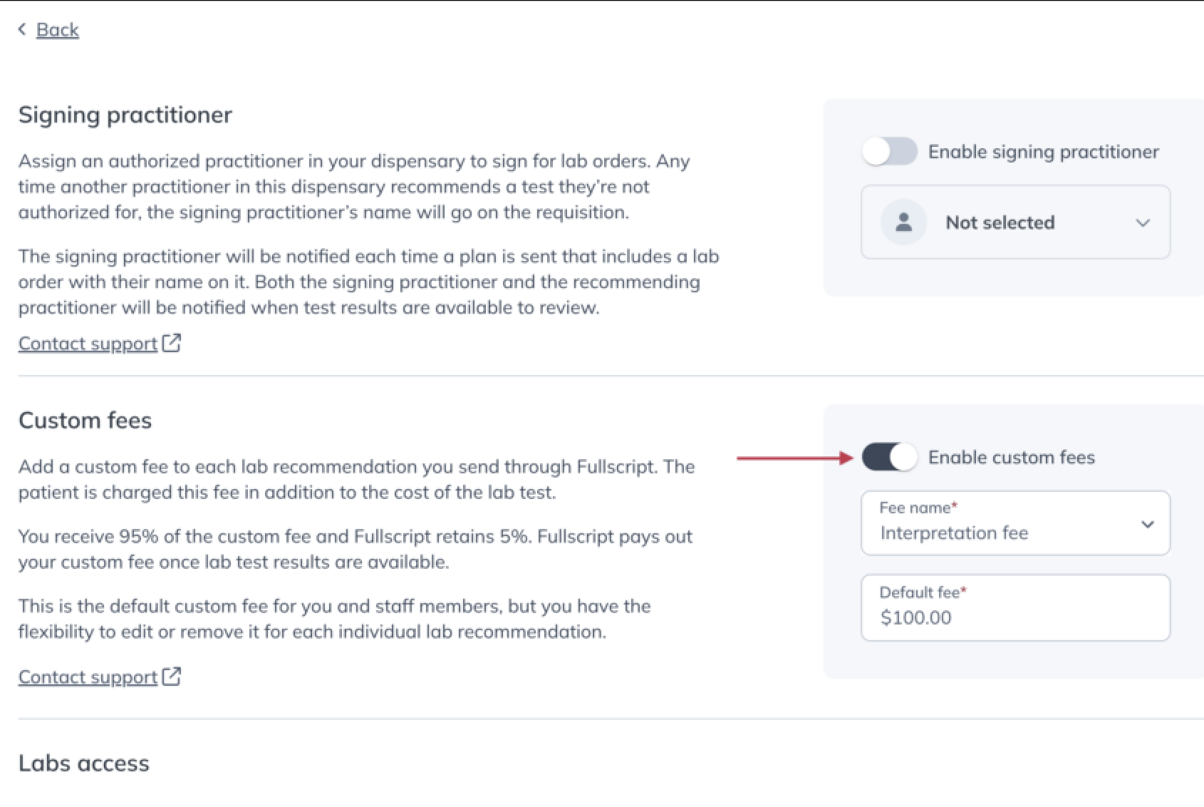 enabling custom fees