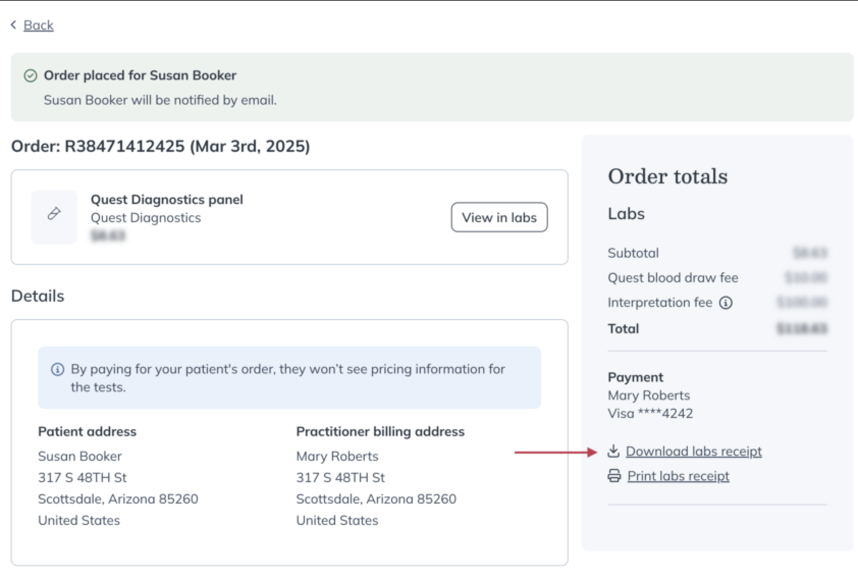 downloading a labs receipt