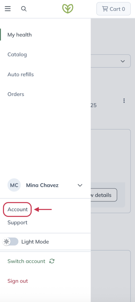 Accssing the account page.
