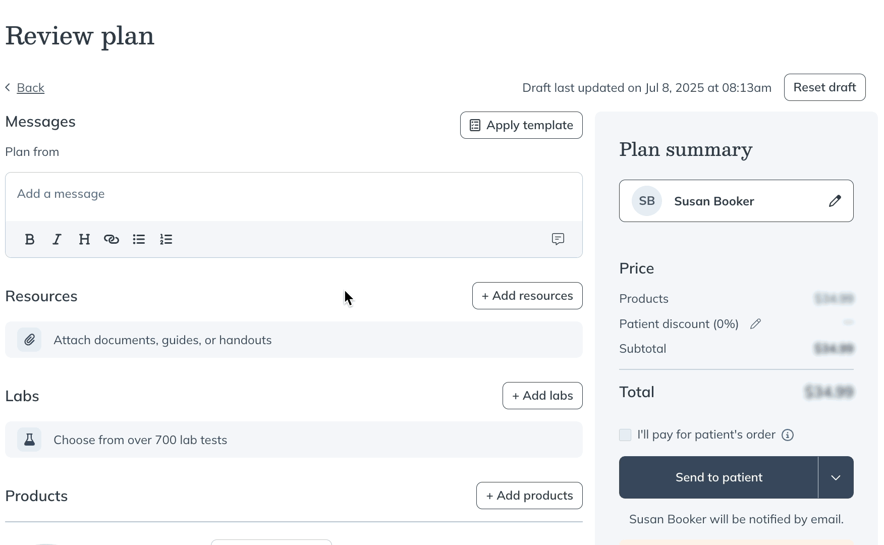 Adding a resource from the Review plan page.