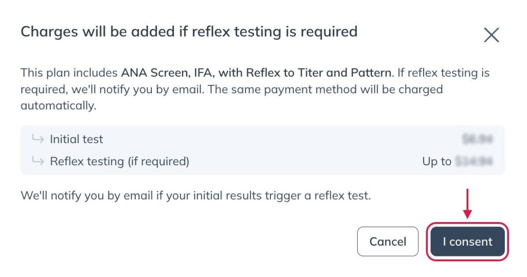 The patient consenting to future reflex testing charges.