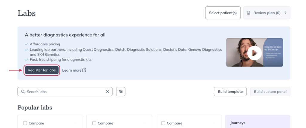 Click Register for Labs