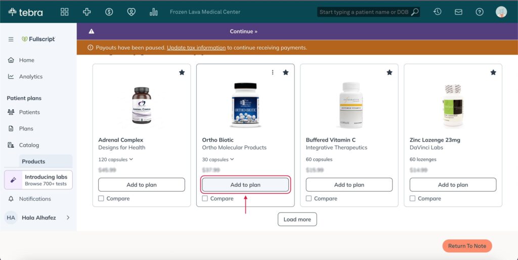 Adding a product to a plan.