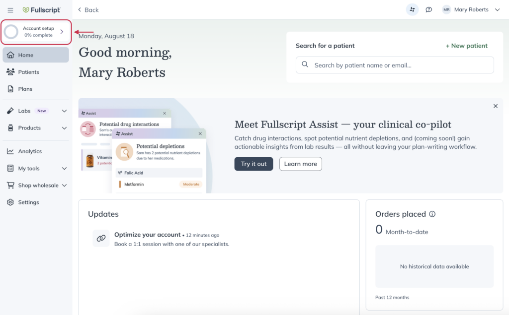 Click Account setup.