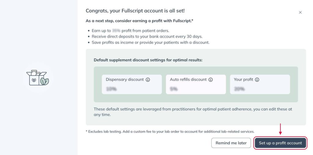 Click Set up a profit account to provide your banking information.