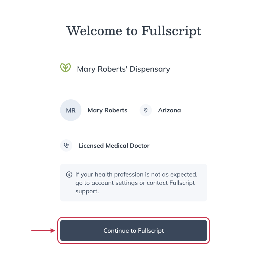 Click Continue to Fullscript.