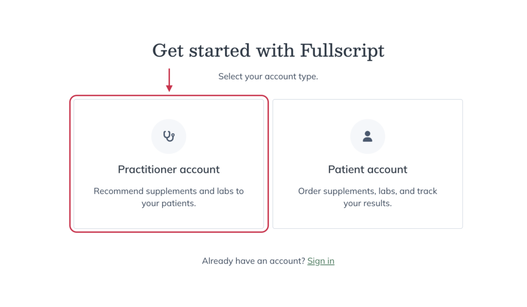 Select Practitioner account.