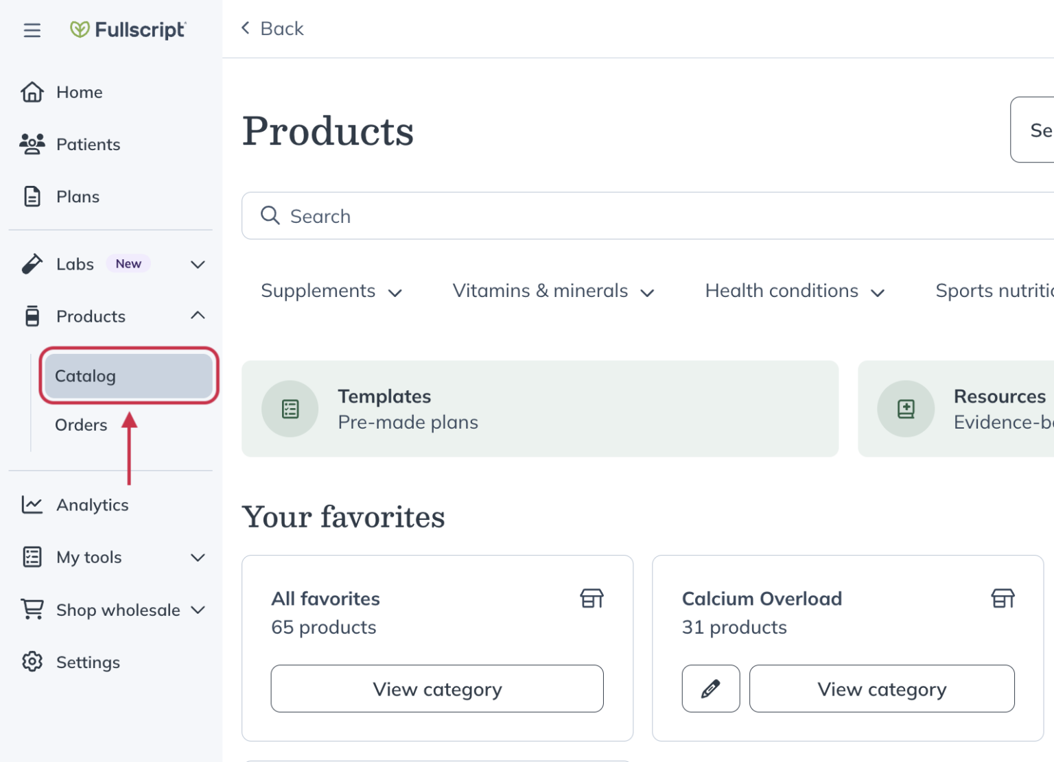Catalog favorites and categories Fullscript Support Center
