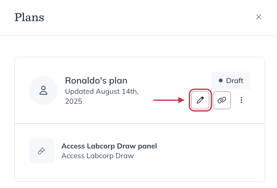 selecting pencil icon to edit a draft plan