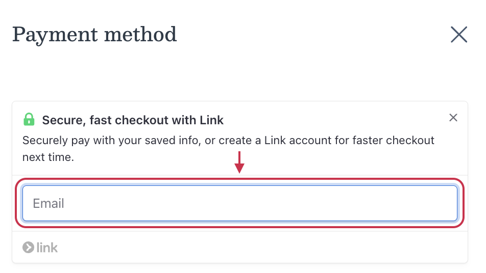 The Stripe Link email field in checkout.