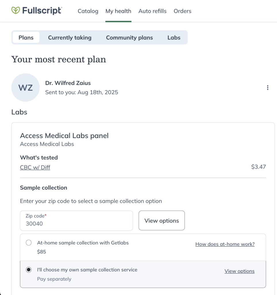 selecting phlebotomy option in checkout