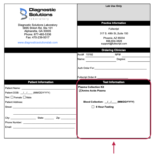 Sample Diagnostic Solutions requisition form