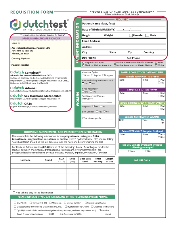 Sample DUTCH requisition form, page 1