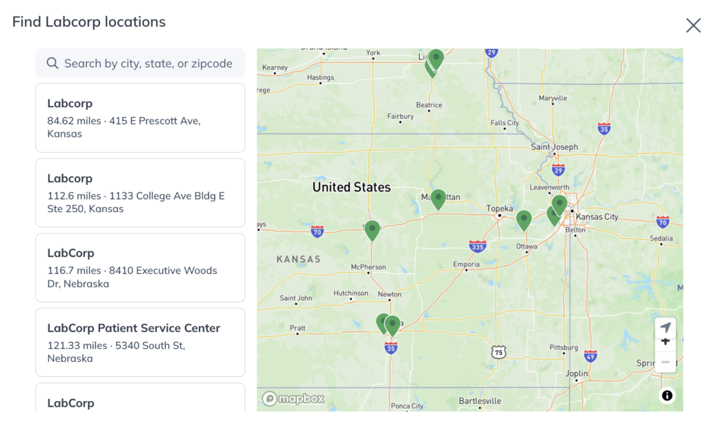 Use the map to view Labcorp locations.