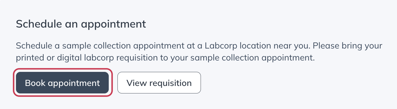 Click Schedule appointment to schedule Labcorp appointment.