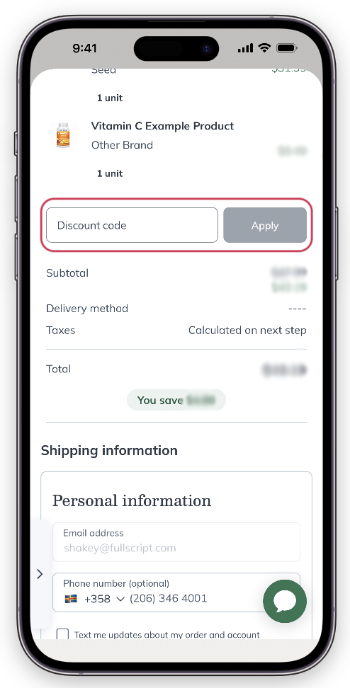 Adding discount code in mobile app.