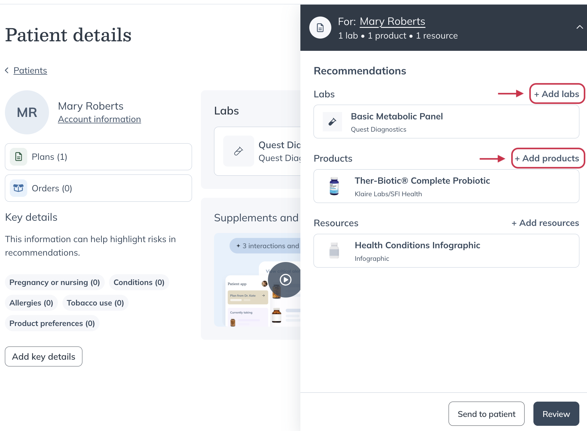 Add labs or add products to plan.