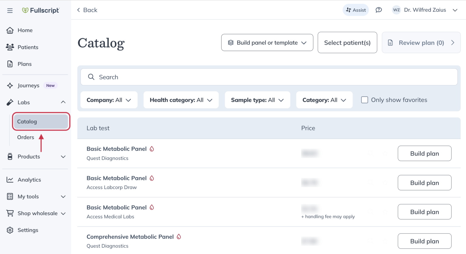 Labs catalog overview - Fullscript Support Center