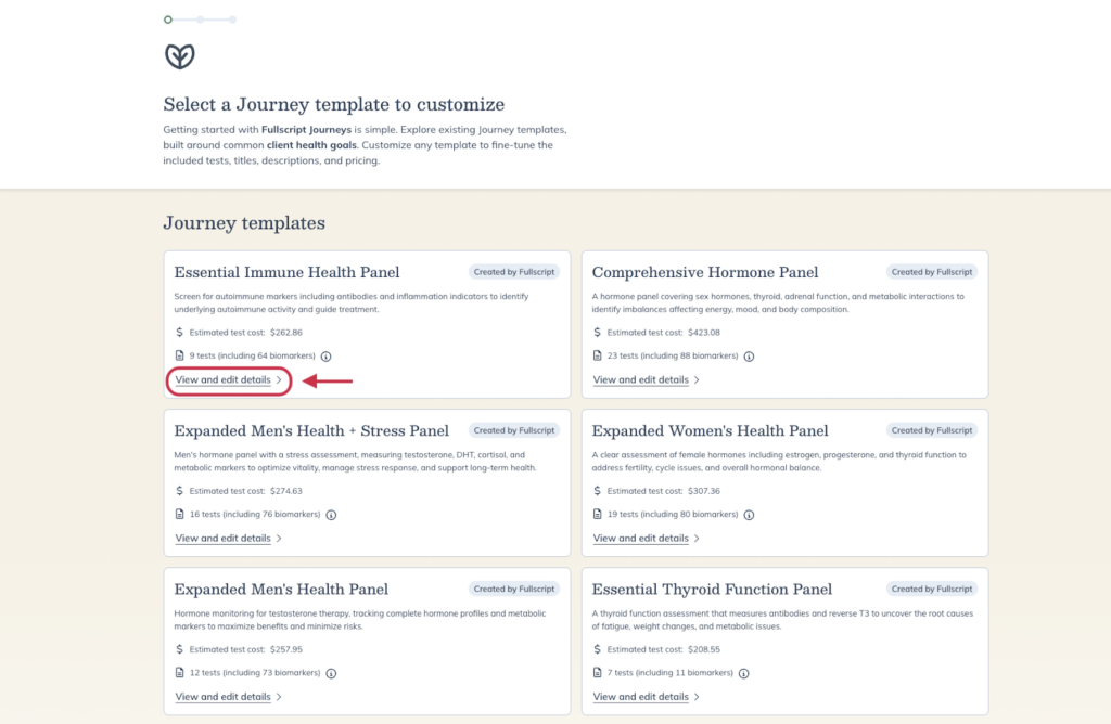 Journeys setup screen showing available Journey templates to choose from
