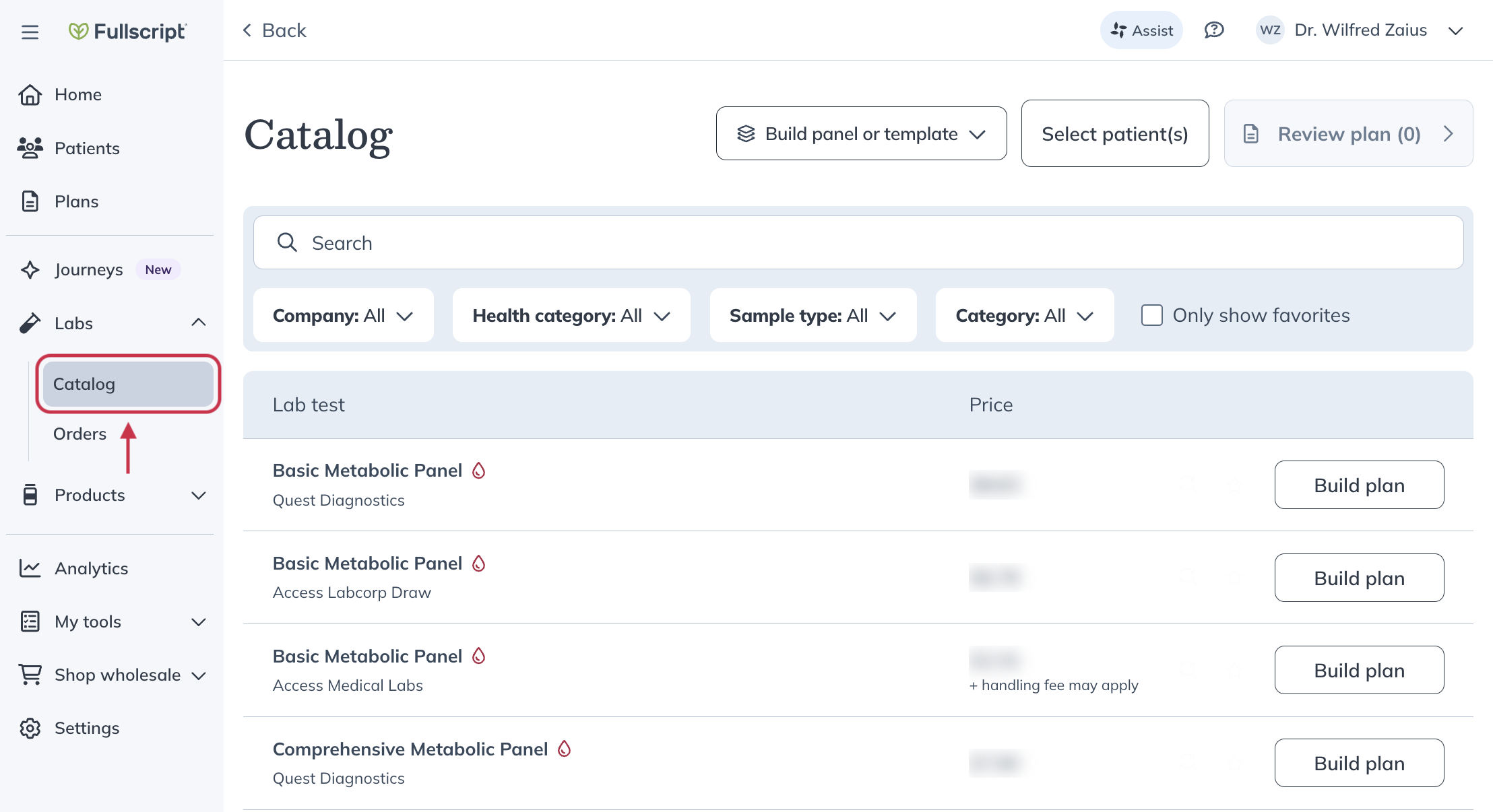 Open Labs, then select Catalog from the left navigation.