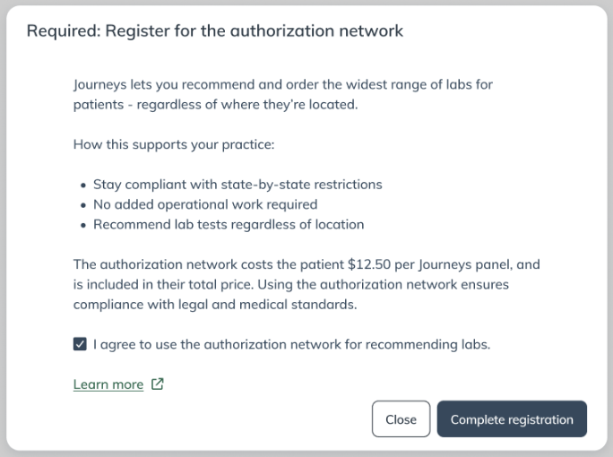 Authorization Network opt-in prompt during Journeys setup