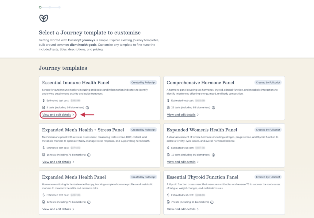 Journeys setup screen showing available Journey templates to choose from