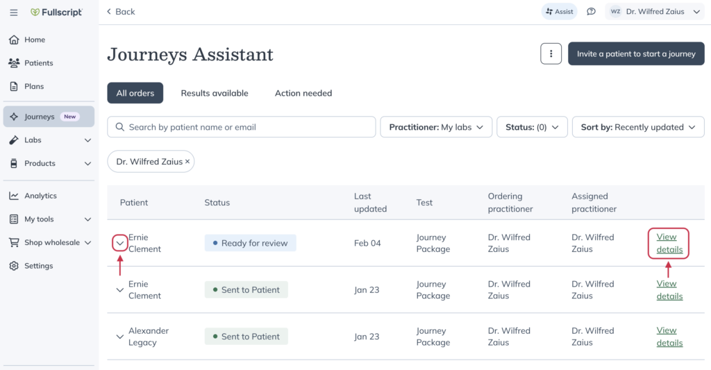 Expanded Journey order row with option to view order details