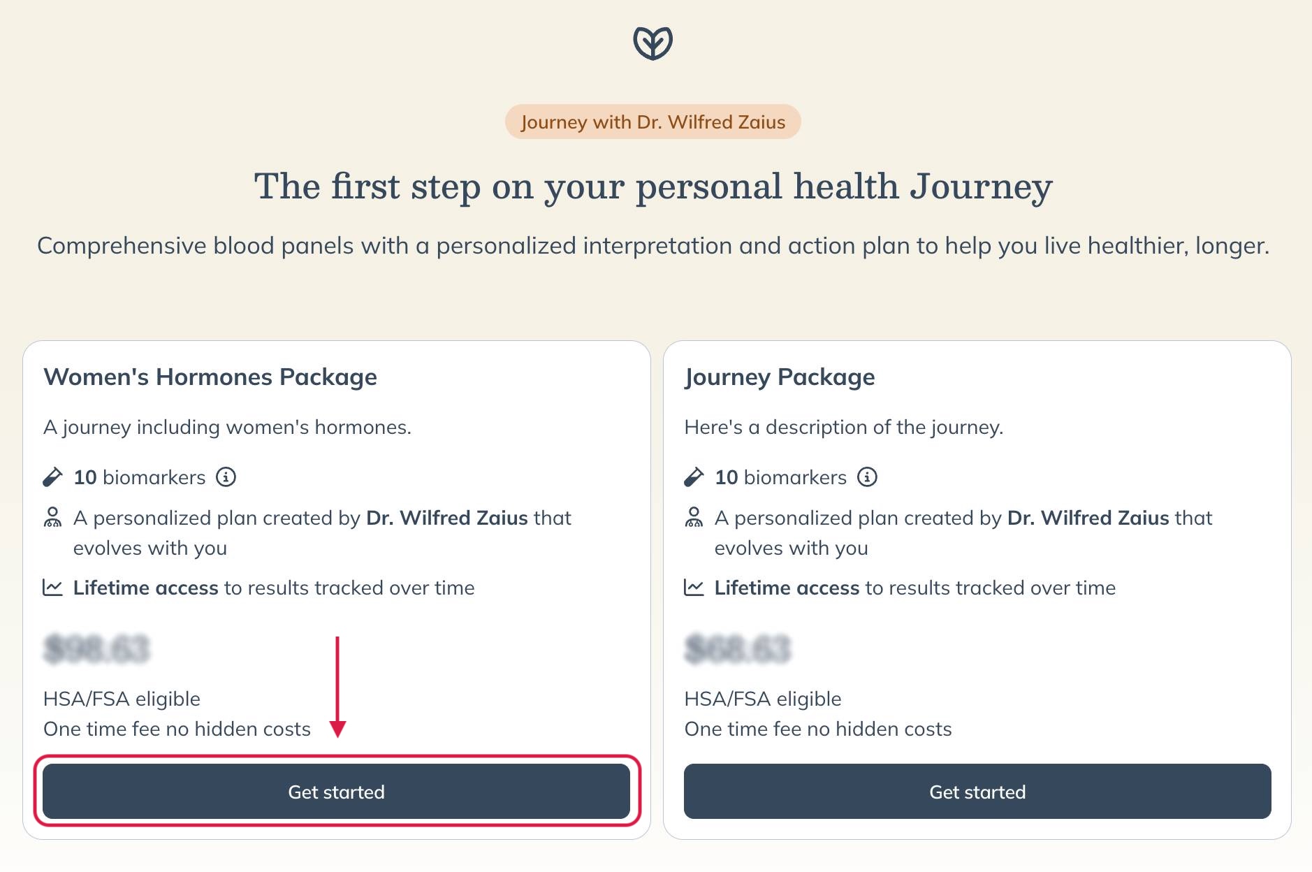Provider Journeys page showing available lab panels to select