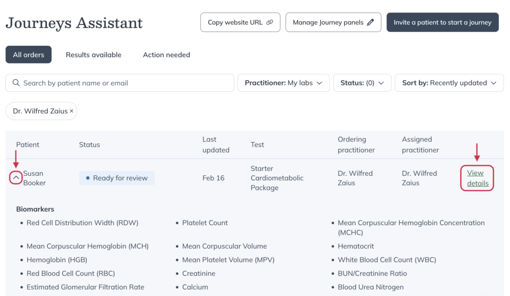 Expanded journey order row showing additional details and the View details option.