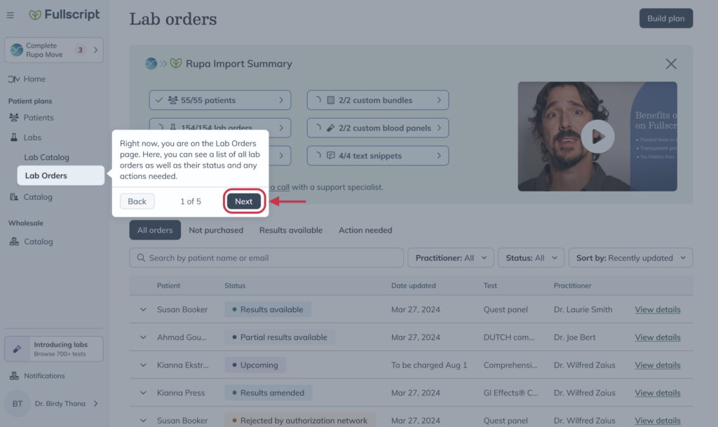 Setup screen prompting the user to start the guided tour with a “Next” button.