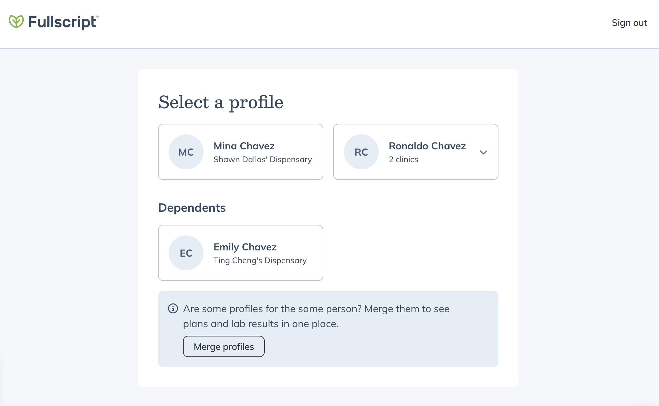 Selecting a profile to switch accounts.