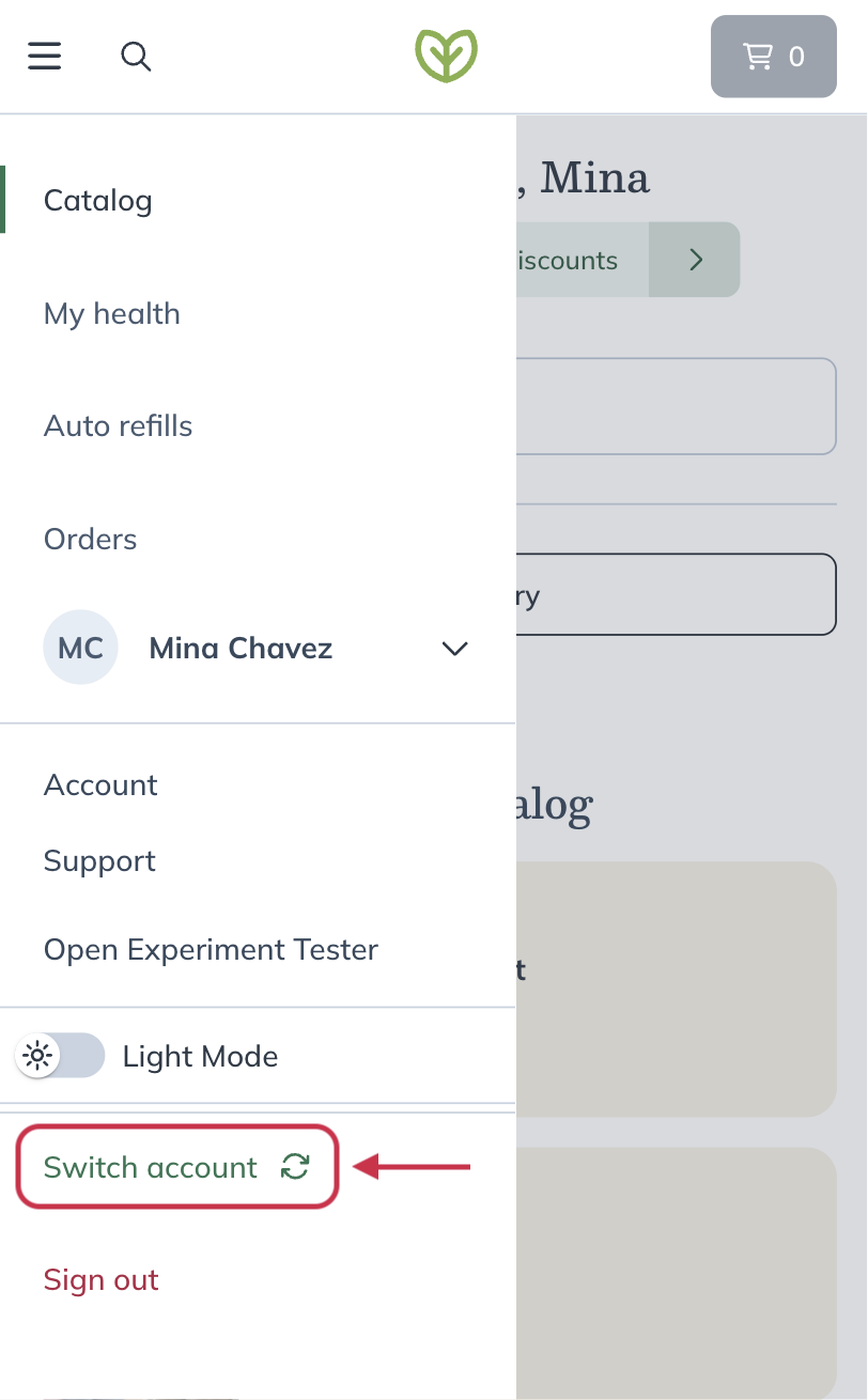 Selecting Switch account.