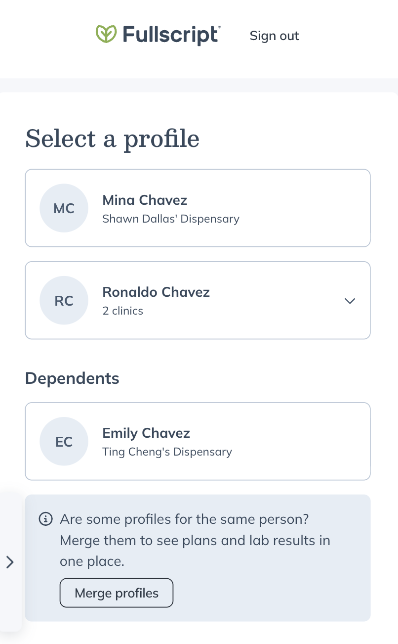 Selecting a profile on a mobile device.