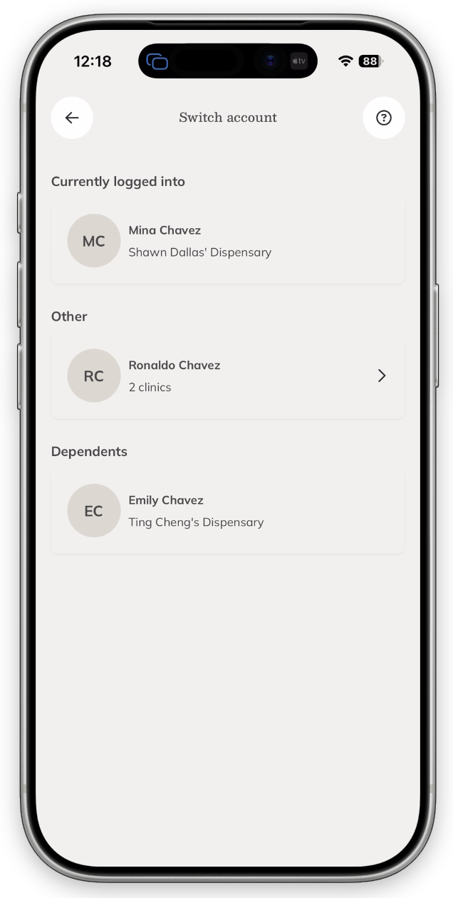 Selecting a profile in the mobile app.
